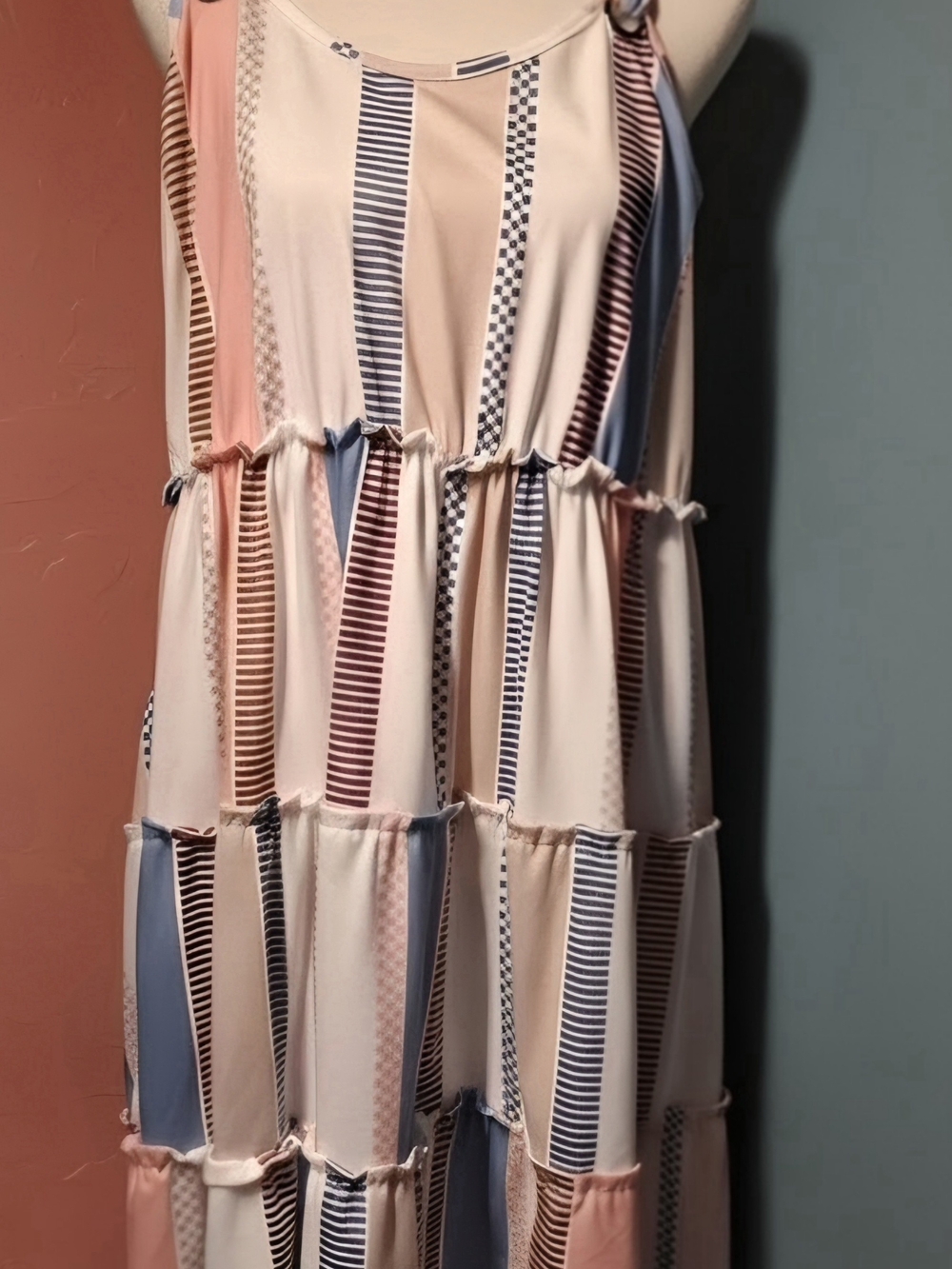 Tiered Striped Maxi Dress in Pastel Mix